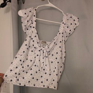 LOFT white shirt with blue and burgundy designs, casual relaxed fit